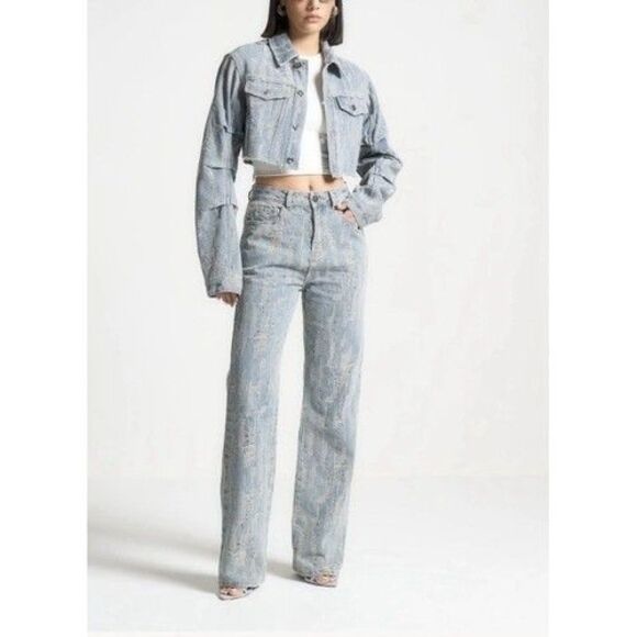 NWOT Maniere De Voir Florence Blue Distressed HiRise Bootcut Jeans Women Size 6 - Picture 15 of 16